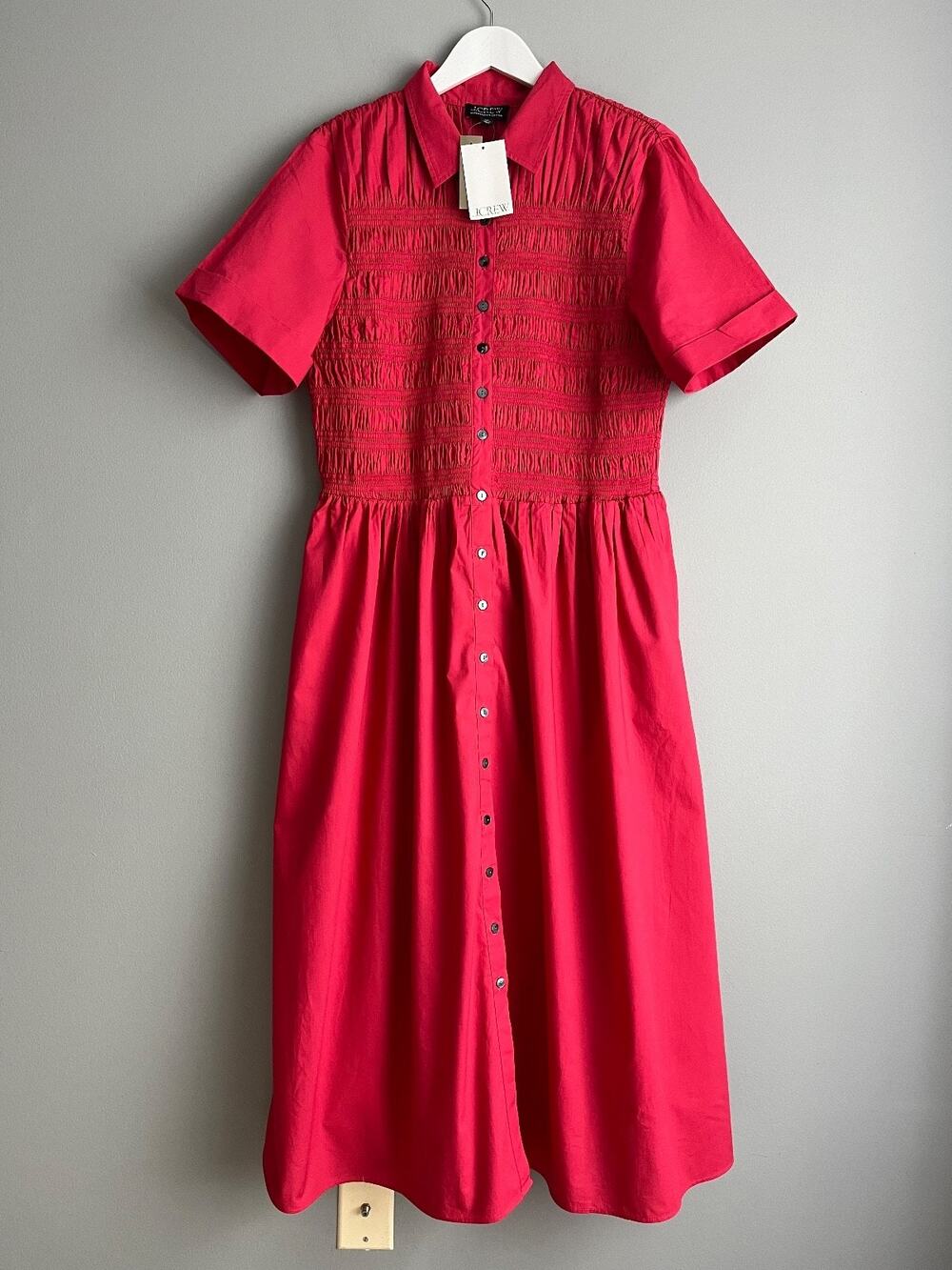 J.Crew NWT $168 Elsie Shirt Dress Dark Begonia XXL Cotton Poplin CP995 Preppy